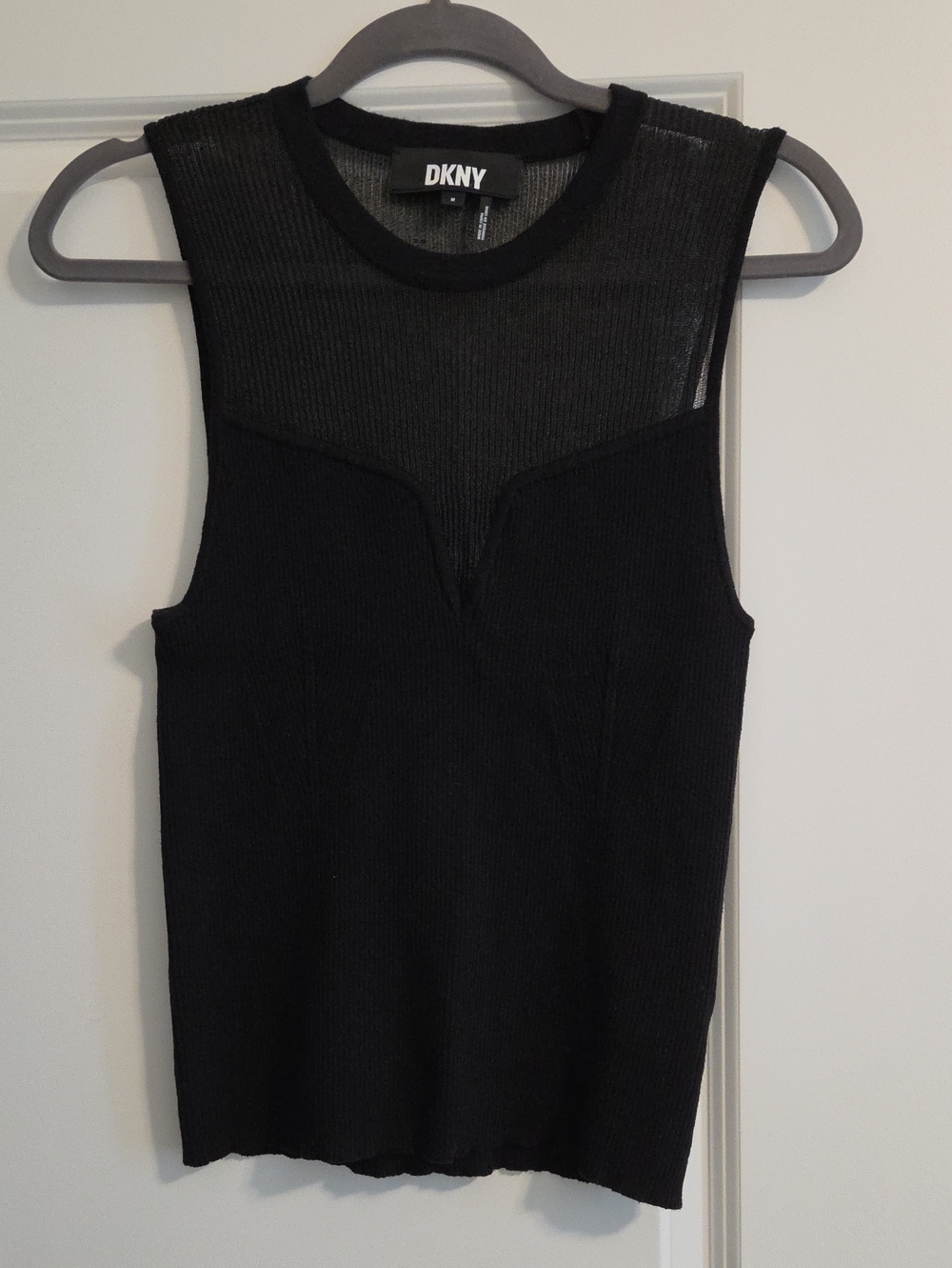 DKNY Black Sleeveless Mesh-Inset Ribbed Knit Tank